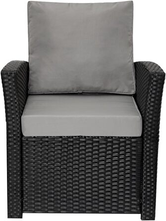 SVITA Roma: Комплект садово-розплічної групи з ротангу для відпочинку та обіду (софа, крісло, стіл), чорний колір