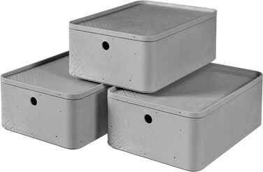 Ящик для зберігання CURVER з кришкою (4 л), набір з 3 шт. , Kunttoff, світло-сірий (бетон), торговий центр (M)