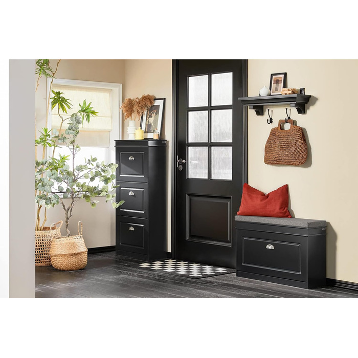 Полка для взуття SoBuy з подушкою для сидіння та місцем для зберігання, вузька, чорна, 60x51x24 см, до 150 кг