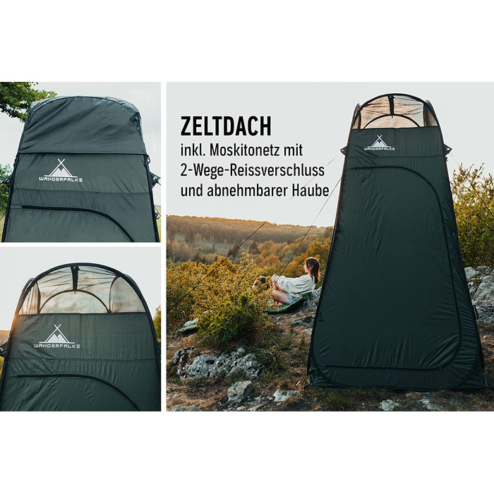 Намет Wanderfalke® XL Pop Up, роздягальня, туалет, душ 120x120x210 см для відпочинку на природі, кемпінгу, риболовлі, пляжу, з сумкою (Хвойний зелений)