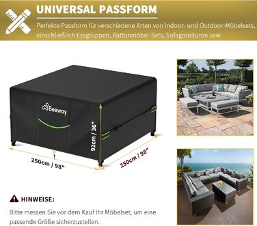 Чохол для садово-патіо меблів BEEWAY, водонепроникний, 300x250x102 см, захисна накривка, анти-UV, зимостійкий (чорний)