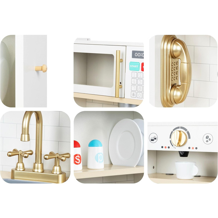 Дерев'яна дитяча кухня Mamabrum з LED-підсвічуванням - ігровий набір кухонь з регульованою висотою, з приготуванням кубиків льоду, мікрохвильовою піччю, плитою та посудомийною машиною. Іграшка для дітей від 3 років