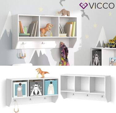 Настінна полиця Vicco для дитячої кімнати Luigi, біла, 107 х 56 см з 2 відкидними ящиками Opt.2 (полиця 107х56 см без відкидного ящика)