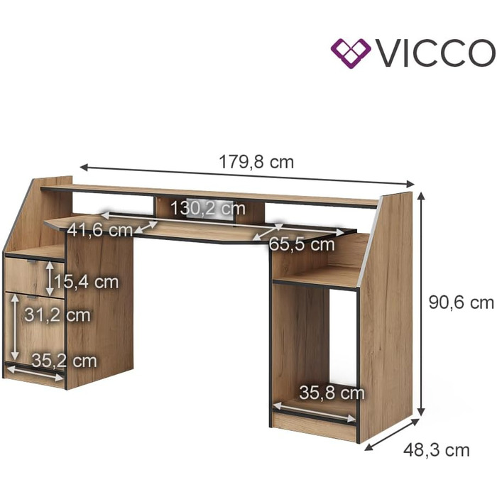 Ігровий стіл Vicco Joel, 179,8 x 65,5 см (Дуб Голдкрафт)