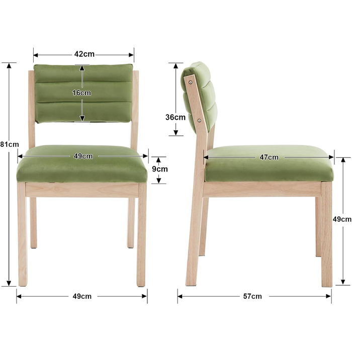 Набір обідніх стільців Wahson з 2 шт. , вінтажний оксамитовий кухонний стілець на дерев'яних ніжках, (4 шт. , зелений)