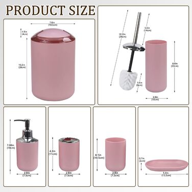 Набір аксесуарів для ванної кімнати CERBIOR, 6 шт. (Морська синя/Рожева): мильниця, тримач для зубних щіток, стакан для щіток, мильниця для раковини