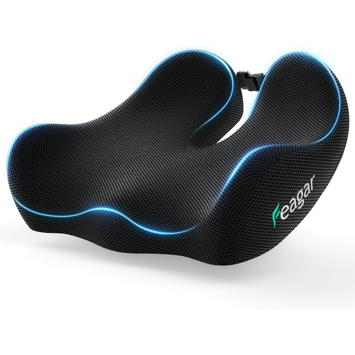 Ортопедична подушка для сидіння Feagar з memory foam - ергономічна подушка для офісного крісла, авто та дому - подушка для куприка, зняття навантаження при тривалому сидінні, неслизька (до 100 кг), чорна
