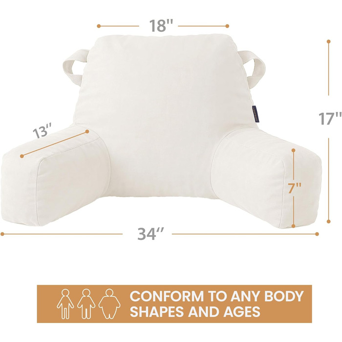 Подушка для відпочинку в ліжку Unisakey з підлокотниками, спинна подушка для читання та відпочинку, знімний, пральний чохол, бежевий