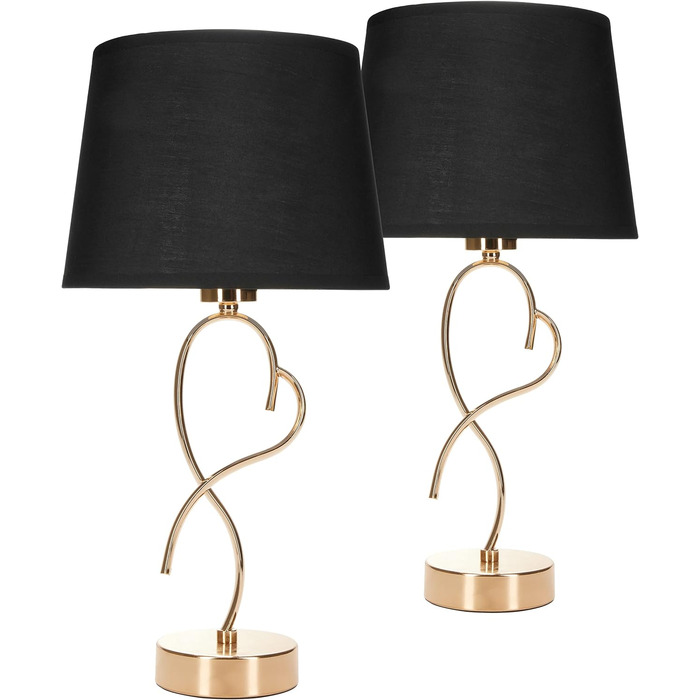Набір з 2 настільних або приліжкових ламп heart swing - вигнуті металеві настільні лампи - висота 49 см, золото-чорний