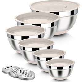 Набір місок Homikit з нержавіючої сталі, 6 шт. з тертками, кришками та силіконовим дном, 4.6/2.8/2.5/1.6/1.2/0.7 л, зелений