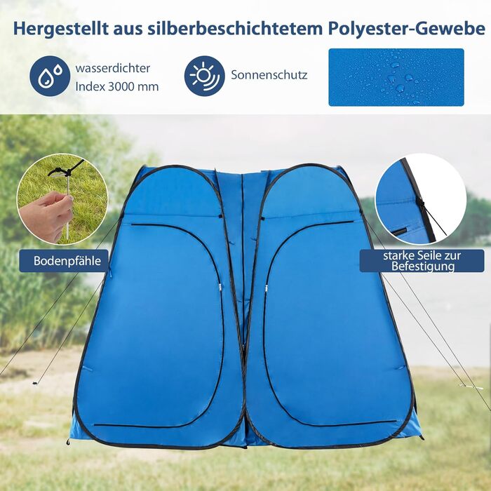 Намет для душу GYMAX для 2 осіб, переносний, блакитний (228x113x190 см)