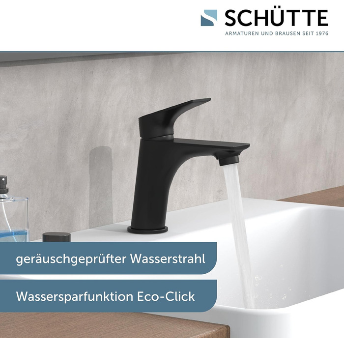 Змішувач для ванної кімнати Schütte Boston, однозахватний, чорний, з набором для зливу | Waschbeckenarmatur