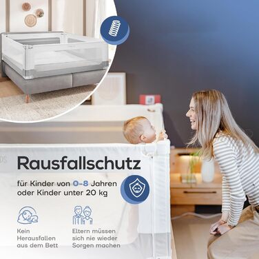 Бортик для ліжка BEANBUDS® захисний, 180 см - сірий. Захист від випадання для дитячого та дорослого ліжка (ламельний та бокспрінг). З ременями для кріплення.