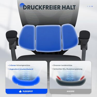 Органічний офісний стіл FLEXISPOT з регулюванням нахилу 135°, 3D-підголівник, підлокітники з регулюванням поперекової підтримки, поворотний крісло з підставкою для ніг, чорний