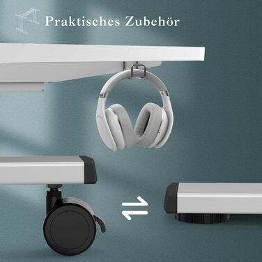 Регульований стіл JUMMICO з USB-роз'ємом та кабельною масою, електричний, з плавним регулюванням висоти, на коліщатках (білий)