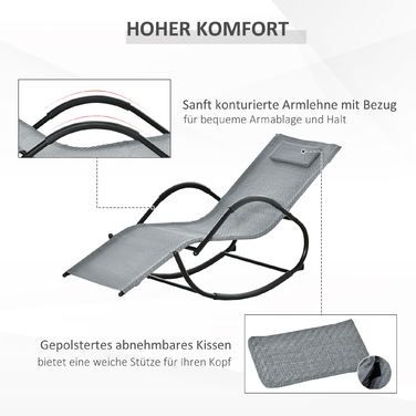 Крісло-гойдалка, шезлонг з підголовником для саду, маятникове крісло, витримує до 160 кг, Textilene, сірий колір, розмір 61 x 160 x 79 см