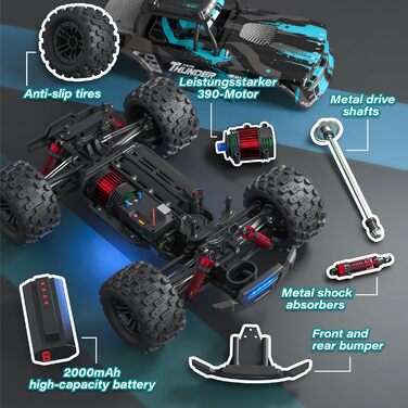 Радіокерований позашляховик Monstertruck 1:14 4WD 40 км/год з двома акумуляторами, світлодіодами, 2.4 GHz для піску, бруду - ідеальний подарунок для дітей та дорослих