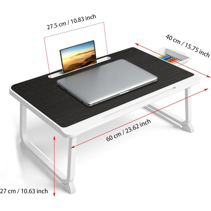 Стіл-підставка для ноутбука Bett Schreibtisch: зручний для роботи в ліжку, на дивані, в офісі (60x40, чорний)