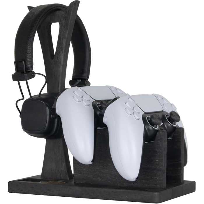 Організатор для геймерських контролерів з підставкою для навушників – дерев'яний аксесуар для ігор, чорний колір