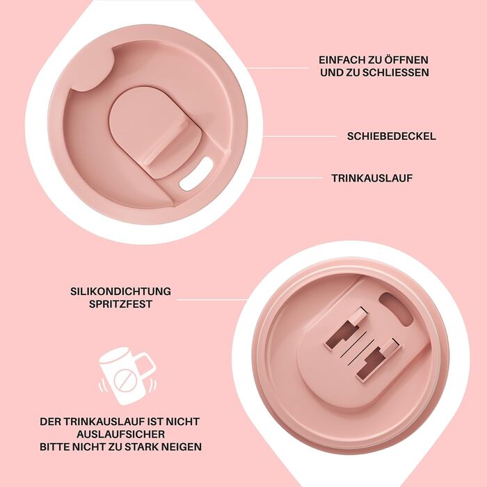 Кавова чашка Ideus® 470 мл з подвійними стінками, з нержавіючої сталі, з нековзним ручками та кришкою-ковпачком (Червоно-зебра, Рожева Леопард)