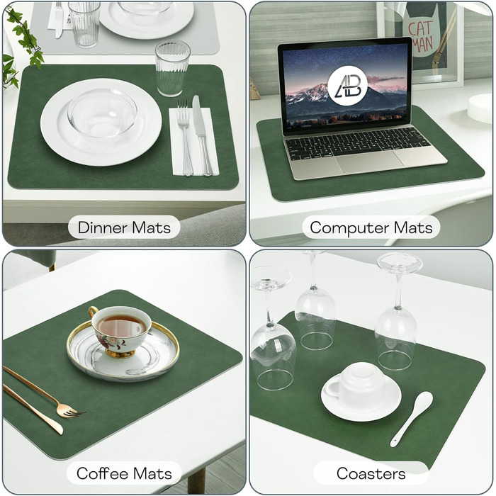 Набори підставок під тарілки з PU-шкіри, 6 шт., 40x30 см, водонепроникні, стійкі до високих температур, для дому, на кухню, на пікнік, зелено-сірі