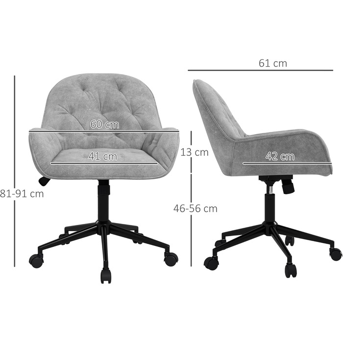 Поворотне крісло Vinsetto Регульоване по висоті ергономічне робоче крісло з оксамитовим виглядом світло-сірого кольору для вітальні та офісу