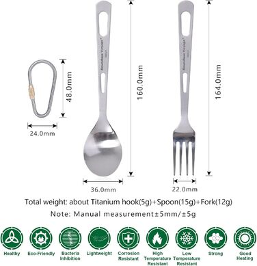 Набір похідного посуду iBasingo Titan 3 шт. (вилка, ложка, ніж) з нержавіючої сталі – для кемпінгу, риболовлі, пікніків та грилю