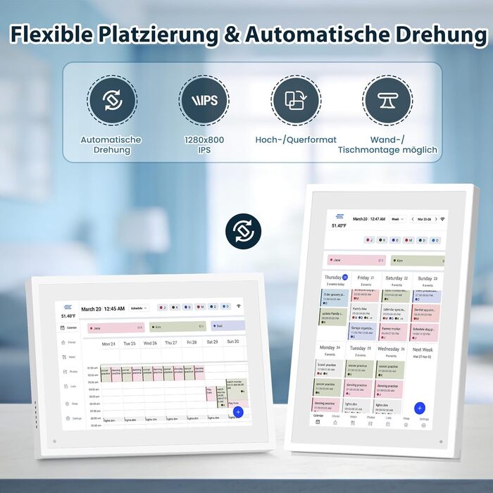 Цифрова фоторамка Frameo 10.1 дюймів WLAN, Full HD IPS сенсорний екран 1280x800, 32ГБ пам'ять, автоматичний поворот, можливість монтажу на стіну, керування через додаток Frameo (Білий)