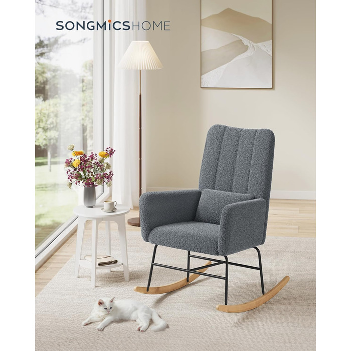 Крісло-гойдалка SONGMICS HOME з підлокітниками, для вітальні та спальні, сірий, до 136 кг, LYY500G01