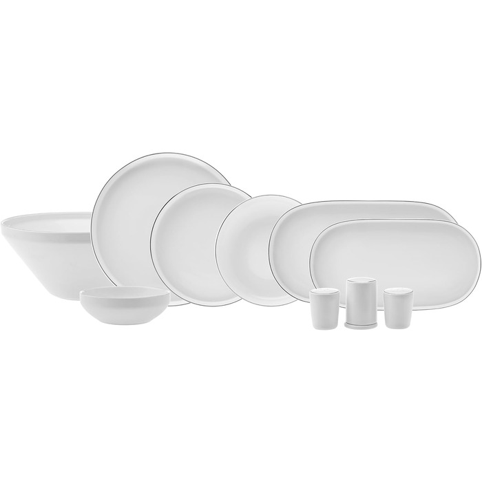 Новий набір порцелянового посуду Saturn Platinum із 59 предметів на 12 осіб, сервірувальні тарілки, тарілка для торта, шматкова обідня тарілка, миски, маленькі байдарки, великий човен
