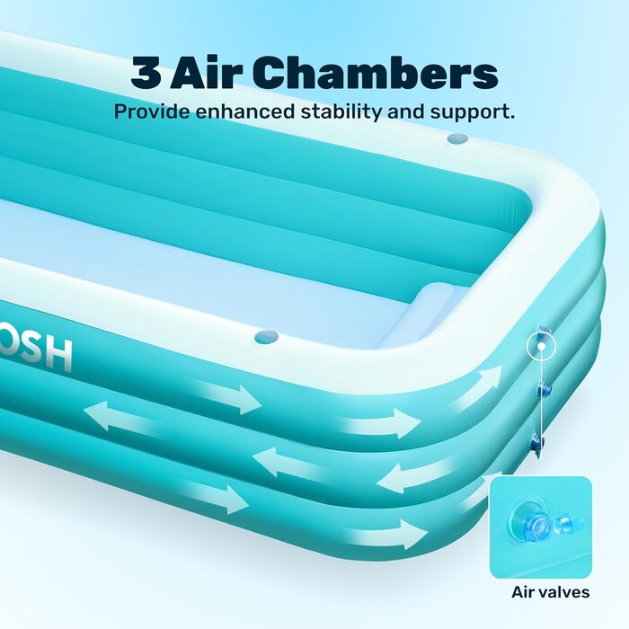 Надувний басейн Sloosh з сидіннями, 304.8 x 182.8 x 55.8 см, посилений басейн для сім'ї, ідеальний для літніх вечірок біля води в саду, на терасі або на газоні (Цяню)