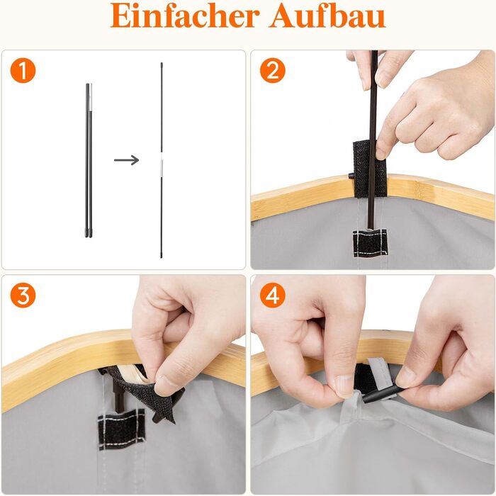 Кошик для білизни Lifewit з кришкою, вузький, складний, 75л, бамбук, сірий