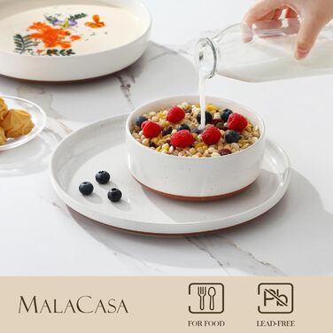 MALACASA Сервіз на 6 осіб (24 предмети) з реактивної глазурі, кераміка, білий з коричневим, для дому та ресторану