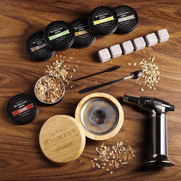 Набір для копчення коктейлів Bouron: факел та 4 види тирси для приготування димних напоїв