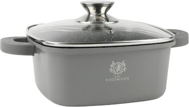 Каструля з антипригарним покриттям 10 літрів, діаметр 28 см, з кришкою, з алюмінієвого лиття, для всіх типів плит (в т.ч. індукційних), сірого кольору. Ідеально підходить для приготування супів, тушкування та інших страв.