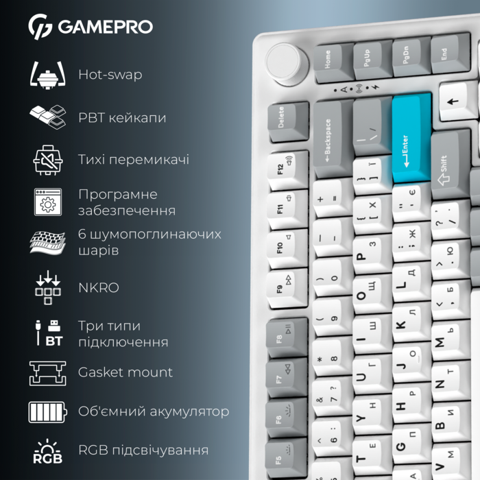 Бездротова механічна клавіатура GamePro Asgard Yord (MK266WH)