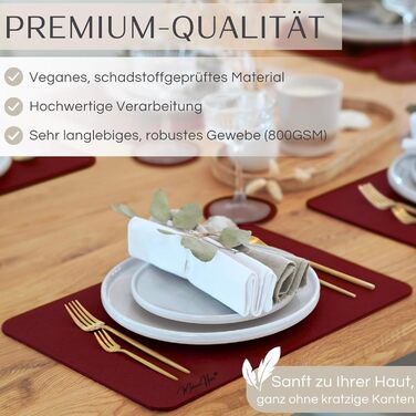 MAHEWA® Преміум комплект килимків на стіл з фетру (6 шт.) - антиковзаючі, миючі, для посуду (Антрацит/Коричневий, Бордовий/Чорний)