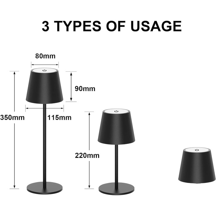 Акумуляторна LED-лампа Antela настільна бездротова диммерна IP44, 3000K/4000K/5000K, металева, для дому/відкритих просторів, 2 шт.
