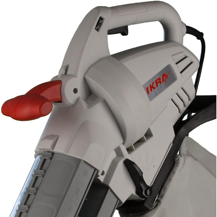 IKRA 74204030 Електричний 3-в-1: пилосос для листя, повітродувка, подрібнювач листя IBV 2800 E, об'єм контейнера 45л, швидкість повітря 275 км/год, 2800 Вт, 230 В, сірий/червоний/чорний