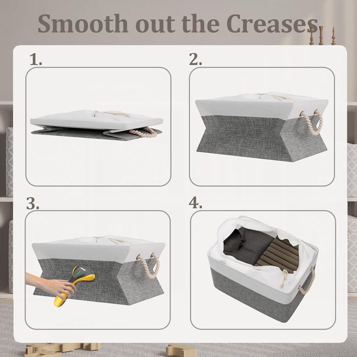 OUTBROS Коробки для зберігання (3 шт.) 33x23x20 см, тканинні, з шнурком та ручкою, складні, сірий/білий