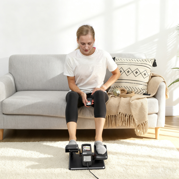 Електричний еліптичний тренажер, педальний пристрій з 12 регульованими рівнями швидкості, портативний, легкий, з пультом дистанційного керування, LED-дисплеєм, сталевим та пластиковим корпусом, чорного кольору.