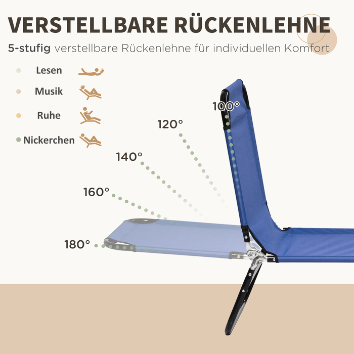 Набір з 2 сонячних лежаків, розкладні садові лежаки з 5-рівневим регулюванням спинки та максимальною вагою користувача до 120 кг