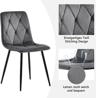 KUAKE Комплект обідньої групи: стіл 117x68 см та 4 стільці. Сучасний прямокутний обідній стіл та комплект стільців для кухні. Тканина темно-сірого кольору, чорні ніжки.