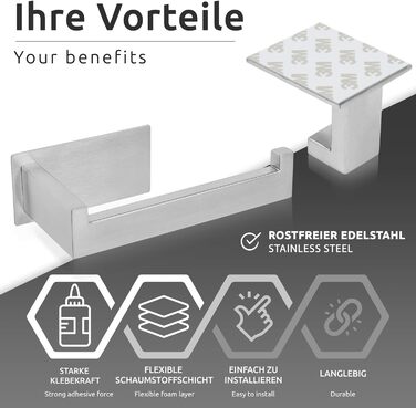 Тримач для туалетного паперу 2 шт. гачок для рушників без свердління, набір для ванної кімнати Самоклеючі матові аксесуари для ванної кімнати - нержавіюча сталь 304, вішалка для рушників тримач туалетного паперу