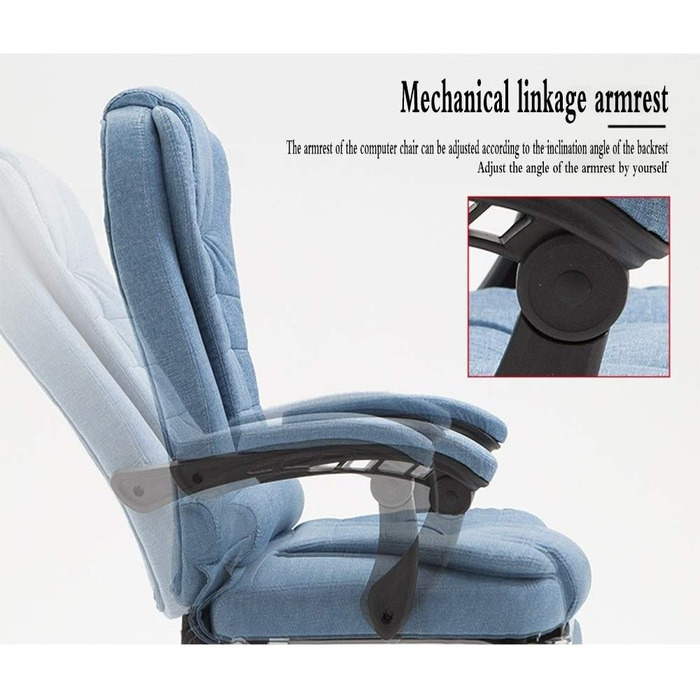 Офісне крісло WHOJA з регулюванням спинки 155° та підлокітниками, матеріал - тканина, максимальне навантаження 200 кг, 3 кольори (блакитний)