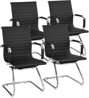 Крісла-гойдалки GIANTEX 2 шт., ергономічні конференц-крісла для гостей з підлокітниками, міцний металевий каркас до 120 кг, сучасні крісла з штучної шкіри, чорні