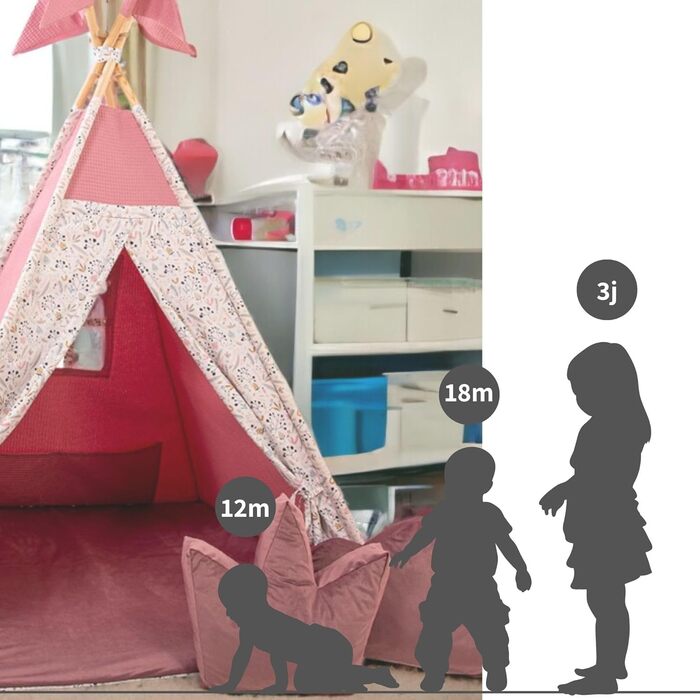 Дитячий намет-тіпі з килимком, подушкою та м'ячами - ігровий намет для дитячої кімнати (полуниця)