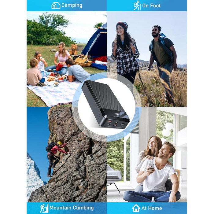 МАг Power Bank PD 22,5 Вт, 2 кабелі та 5 портів, світлодіодний індикатор, ліхтарик, чорний, 40 000