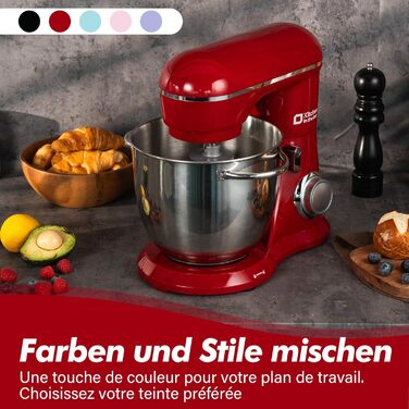 Кухонна машина Kitchen in the box 6L з 2 чашами по 3.5L, 10 швидкостей, з гаками для тіста, вінчиками та вінчиком для збивання (червона)