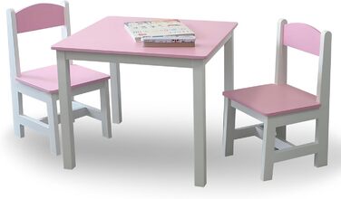 Дитячий стіл та 2 стільці, комплект меблів для дитячої кімнати, 60x50x50 см (Рожевий/Білий)